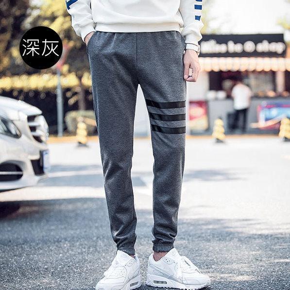 現貨【淺灰/深灰34"~36"】三條槓造型 縮口休閒長褲 長褲,休閒褲,運動褲,束口褲,棉褲,縮口褲,叫阿潮