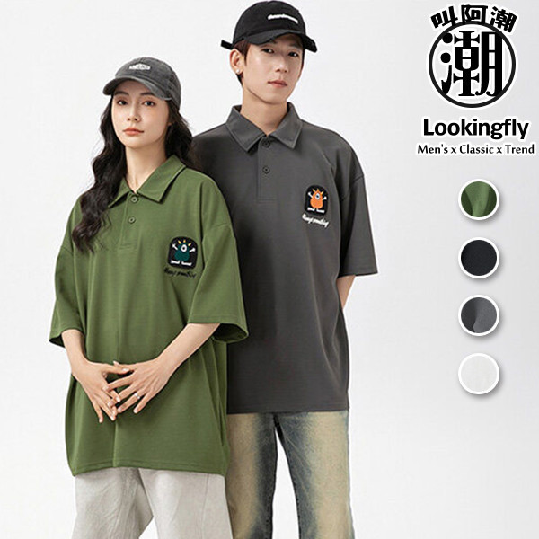 情侶polo 寬鬆舒適 可愛標誌 短袖polo 短袖,POLO衫,短袖polo,情侶polo,寬鬆polo,叫阿潮