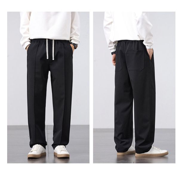 仿西裝感 壓線設計 腰圍鬆緊 休閒長褲 休閒長褲,長褲,寬褲,男生長褲,叫阿潮