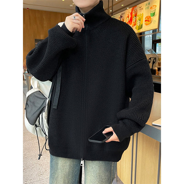 立領 針織衫 雙拉鍊設計 針織外套 針織衫,毛衣,針織外套,外套,男生外套,保暖,叫阿潮