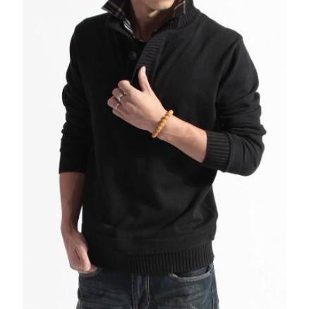 修身顯瘦 格紋翻領 假兩件 針織衫 長袖POLO衫 上衣,長袖,POLO衫,針織,毛衣,叫阿潮