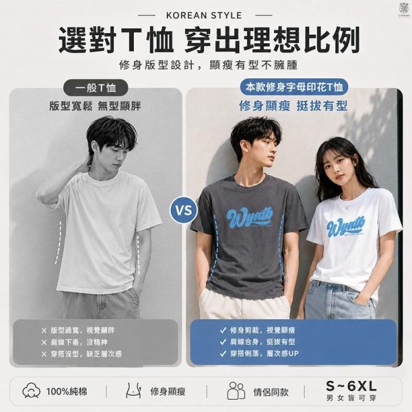 加大尺碼(S~6XL) 韓系純棉短袖T恤 字母印花 百搭舒適情侶t恤 短袖T恤,情侶t恤,韓系短t,中性上衣,修身t恤,大尺碼短袖,叫阿潮