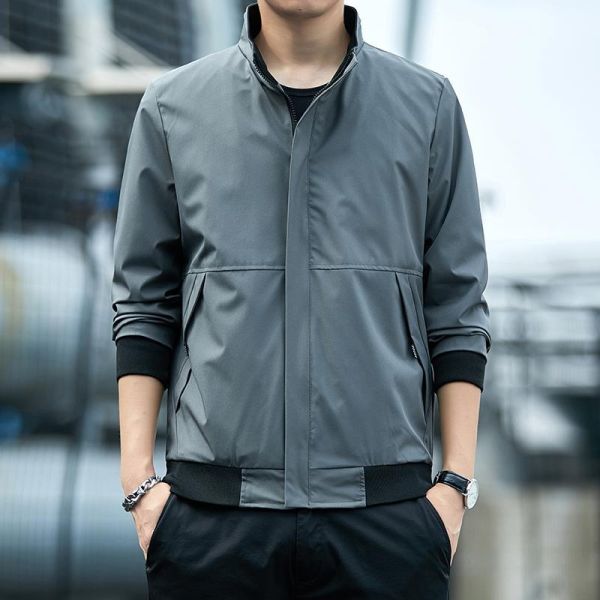 現貨【灰L】修身素色 立領夾克外套 外套,夾克,風衣,立領外套,男生外套,叫阿潮