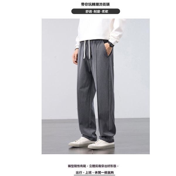 仿西裝感 壓線設計 腰圍鬆緊 休閒長褲 休閒長褲,長褲,寬褲,男生長褲,叫阿潮