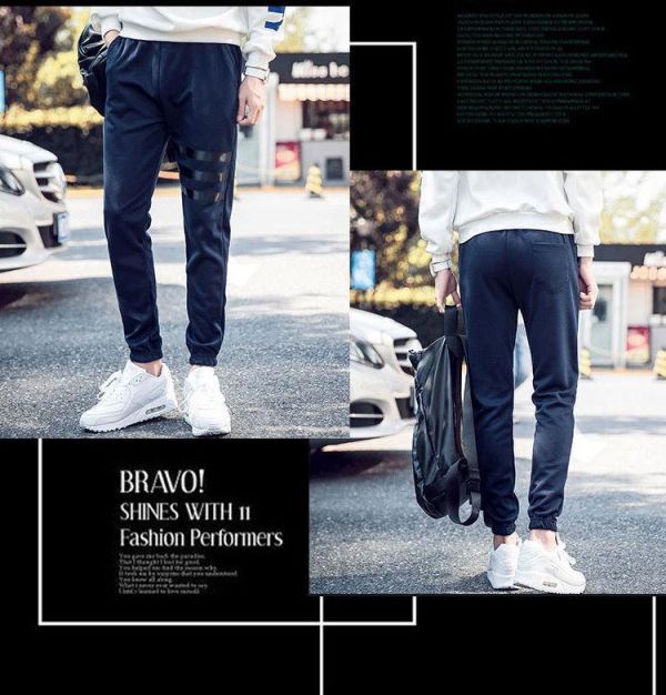 現貨【淺灰/深灰34"~36"】三條槓造型 縮口休閒長褲 長褲,休閒褲,運動褲,束口褲,棉褲,縮口褲,叫阿潮