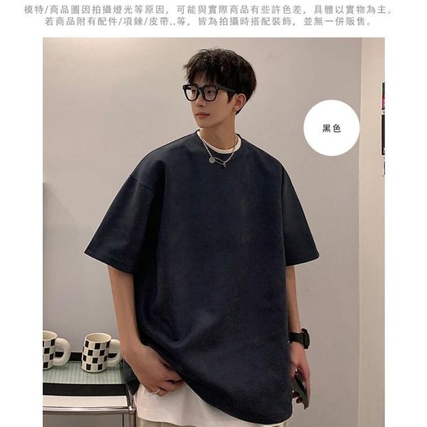 圓領 寬鬆感 麂皮絨 短袖t恤 麂皮絨,情侶t恤,短袖,T恤,短袖t恤,寬鬆t恤,男生t恤,叫阿潮
