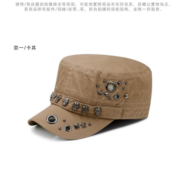 大頭圍 鉚釘帽 骷髏鉚釘 平頂帽 男帽 女帽 軍帽 帽子 軍帽,平頂帽,帽子,鉚釘帽,骷髏鉚釘,龐克,防曬帽