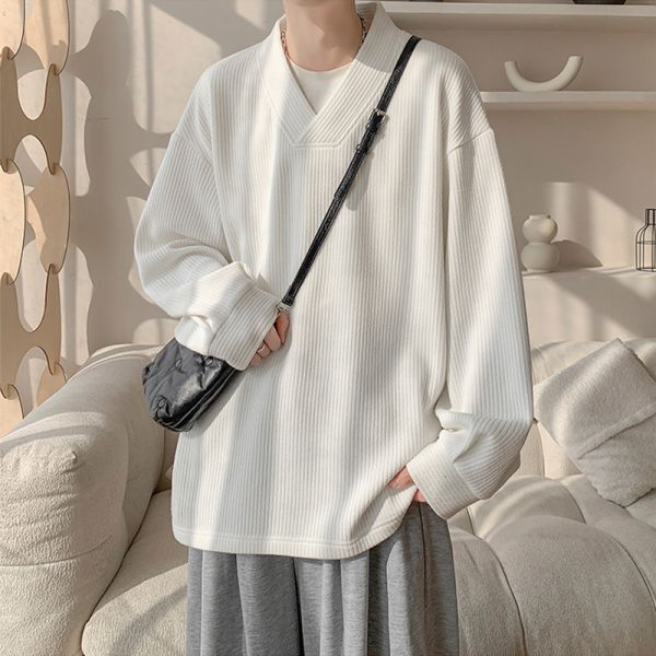 V領寬鬆 坑條上衣 長袖t恤 坑條上衣,針織,長袖t恤,v領,寬鬆上衣,叫阿潮