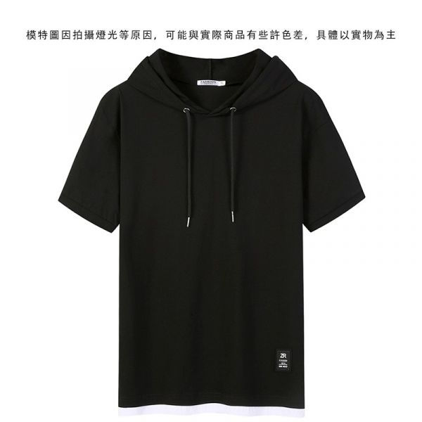 舒適棉質 下擺假兩件 素色 短袖連帽 連帽T 短袖T恤 上衣,T恤,短袖,連帽T恤