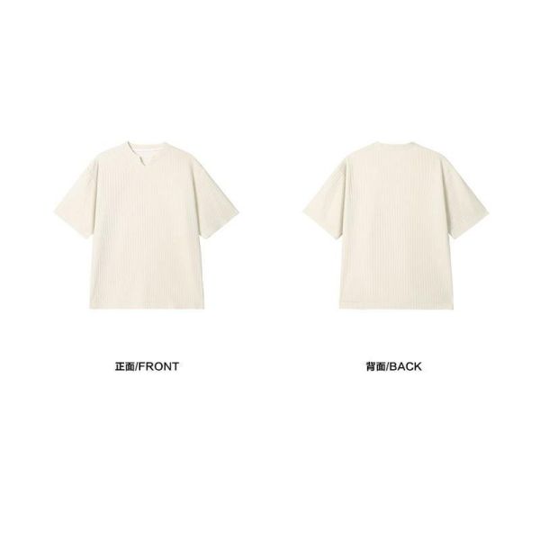 日韓系立體坑條 寬鬆小V領短袖T恤 坑條上衣,小V領,V領T恤,日韓上衣,短袖T恤,寬鬆T恤,叫阿潮