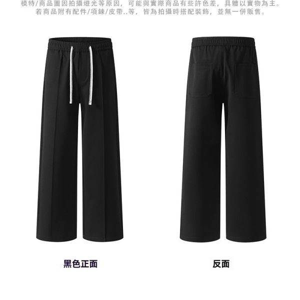 仿西裝感 壓線設計 腰圍鬆緊 休閒長褲 休閒長褲,長褲,寬褲,男生長褲,叫阿潮