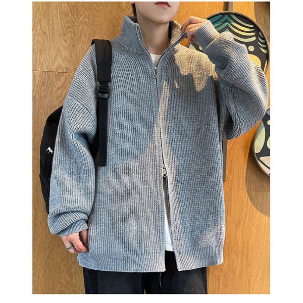 立領 針織衫 雙拉鍊設計 針織外套 針織衫,毛衣,針織外套,外套,男生外套,保暖,叫阿潮