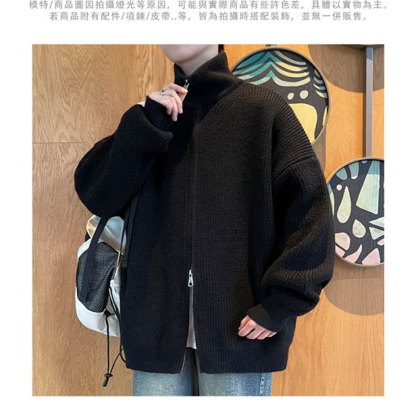 立領 針織衫 雙拉鍊設計 針織外套 針織衫,毛衣,針織外套,外套,男生外套,保暖,叫阿潮