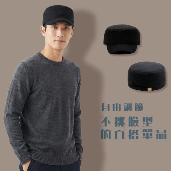 大尺碼帽子 素色毛呢料軍帽 帽子,軍帽,保暖帽,平頂帽,毛尼帽,叫阿潮