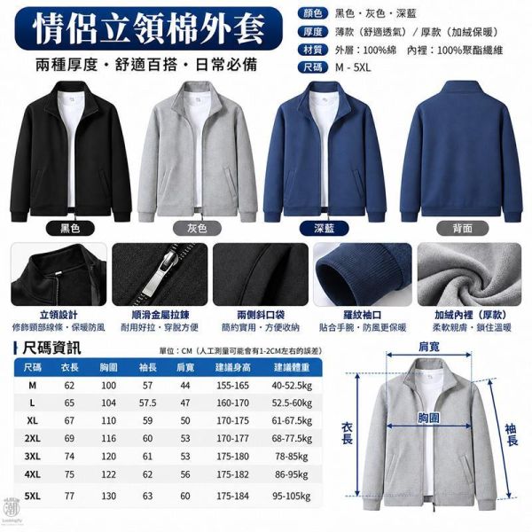 情侶刷毛保暖立領棉外套 情侶外套,立領棉外套,情侶棉外套,加絨外套,刷毛外套,休閒外套,叫阿潮