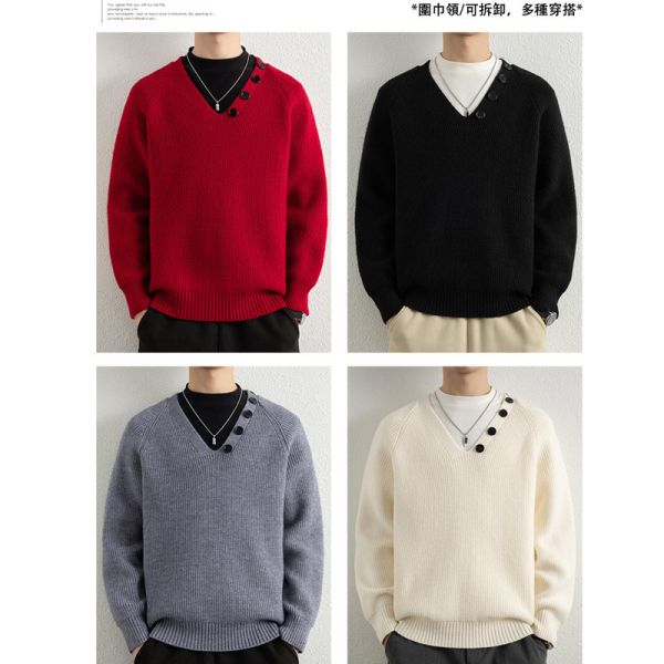 日韓風格 圍巾領可拆卸 保暖毛衣 針織長袖t恤 毛衣,針織,男生毛衣,圍巾,t恤,叫阿潮
