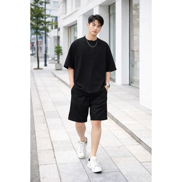 日系華夫格 寬鬆亨利領短袖T恤 華夫格,短袖T恤,亨利衫,亨利領,男生T恤,寬鬆T恤,叫阿潮