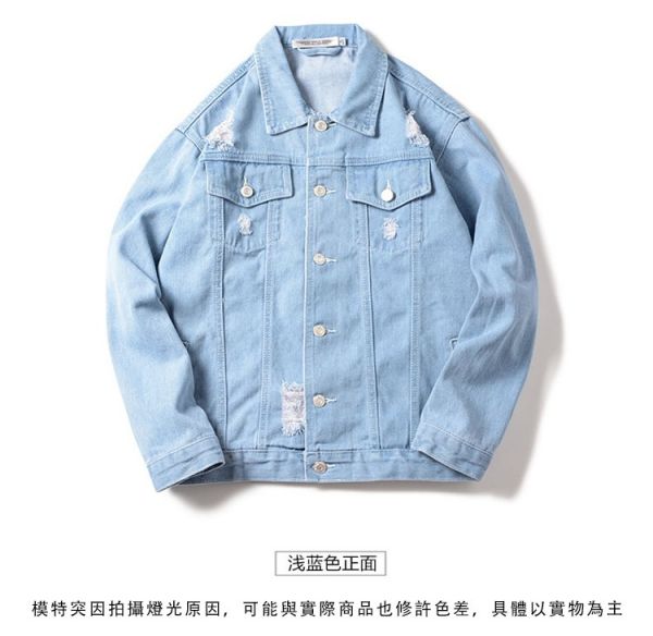 情侶款 經典潮流抓破牛仔襯衫外套 破壞設計寬鬆落肩單寧牛仔外套 外套,風衣,情侶,夾克,牛仔外套