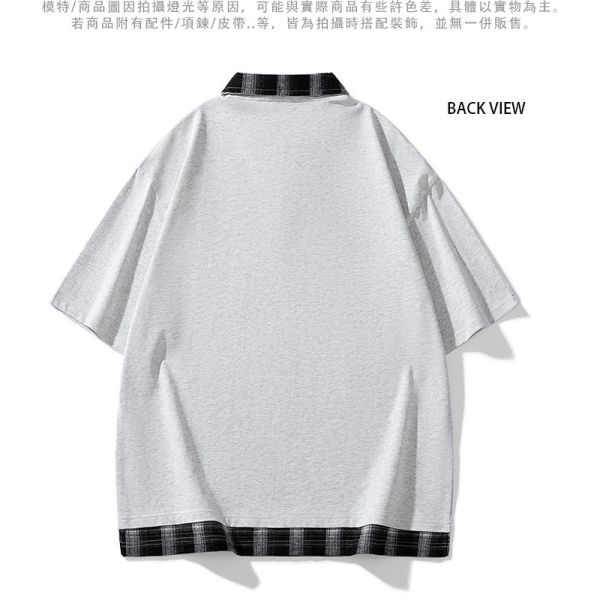 情侶款 格紋領 假兩件polo衫 素色個性 短袖polo衫 POLO,男生POLO衫,女生POLO衫,格紋,假兩件,叫阿潮