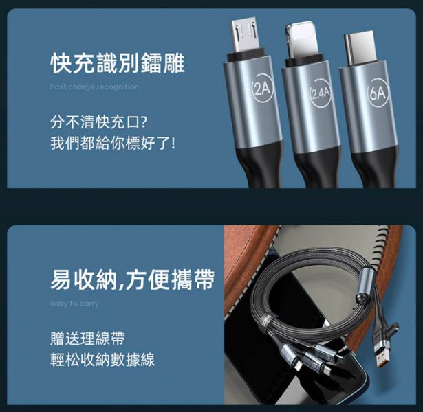 領臣 二拖三 多功能 快充線(66W)(U+T to M+L+T)(1.8m) 領臣,二拖三,數據線,充電線,快充線,傳輸線