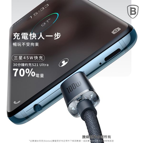 Baseus倍思 晶耀系列 雙Type-C快充數據線(100W)(1.2m)(2m) 充電線,數據線,快充線,雙TYPE-C,倍思