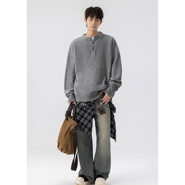 亨利領針織衫 日系穿搭 微寬鬆 大尺碼 毛衣 亨利領,毛衣,針織衫,男生毛衣,秋冬上衣,叫阿潮