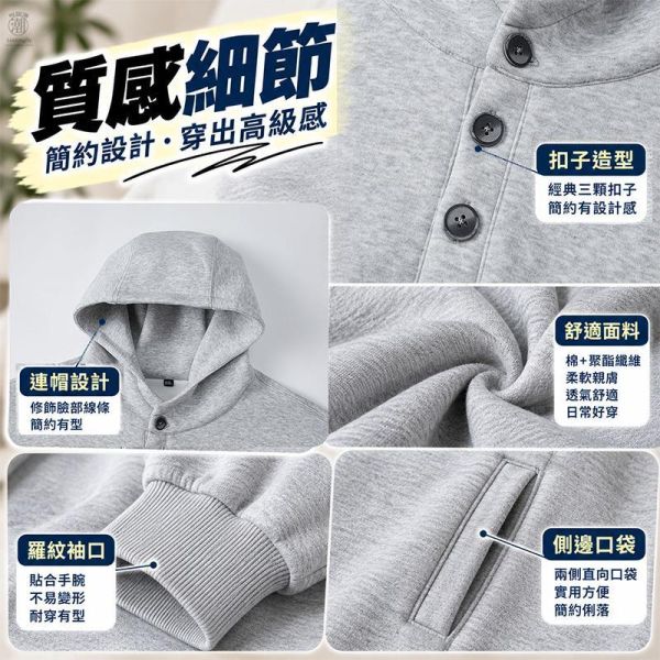 情侶帽T 扣子造型休閒連帽長袖 情侶連帽Tee,,連帽長T,連帽T恤,情侶裝,長袖上衣,休閒上衣,棉T,叫阿潮