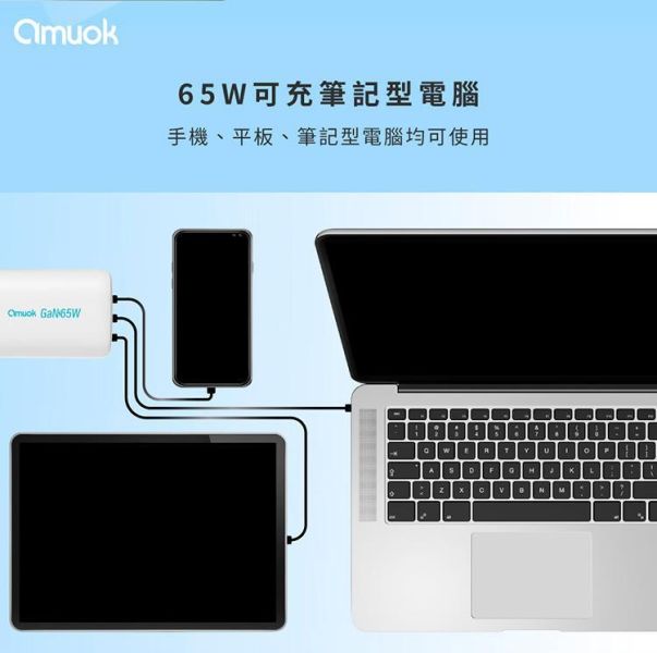 【amuok】65W GaN氮化鎵三孔快充充電器 amuok,充電器,充電頭,氮化鎵,TYPEC,快充頭,叫阿潮