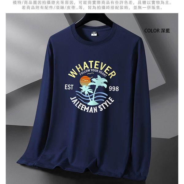 情侶款 韓版修身 加大尺碼 美式海岸風格印花 舒適透氣 棉質 長袖T恤 情侶t恤,t恤,長袖t恤,棉t,男生t恤,美式,叫阿潮
