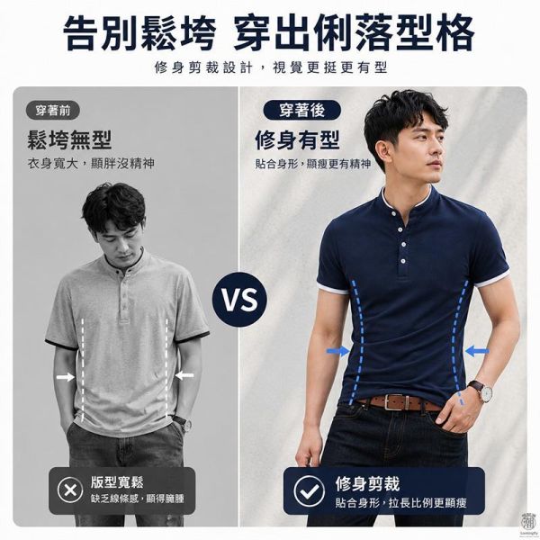 亨利領 撞色邊假兩件 修身短袖POLO衫 短袖T恤,韓系修身,短袖上衣,亨利領,男生T恤,亨利衫,polo衫,叫阿潮