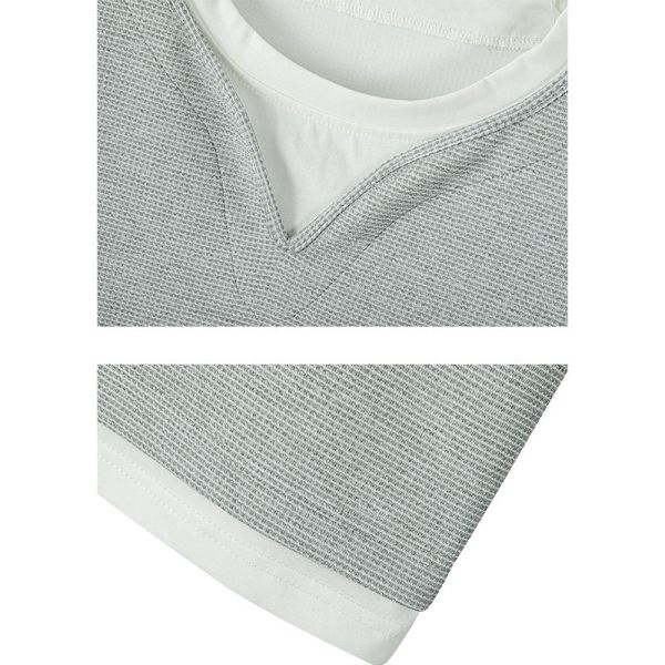 華夫格長袖 V領 寬鬆剪裁 假兩件 長袖t恤 長袖t恤,v領t恤,華夫格,男生上衣,寬鬆t恤,叫阿潮