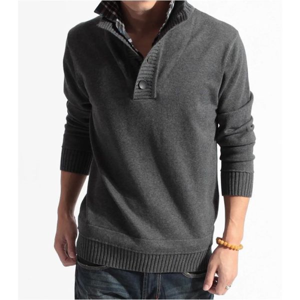 修身顯瘦 格紋翻領 假兩件 針織衫 長袖POLO衫 上衣,長袖,POLO衫,針織,毛衣,叫阿潮