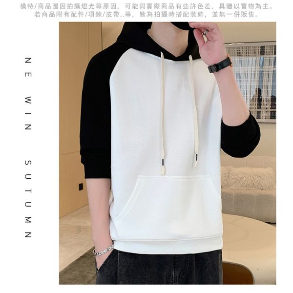 現貨【黑灰3XL】連帽 舒適 個性 插肩拚色 長袖T恤 T恤,長袖,男生t恤,帽t,連帽t,素色t恤,韓版,叫阿潮