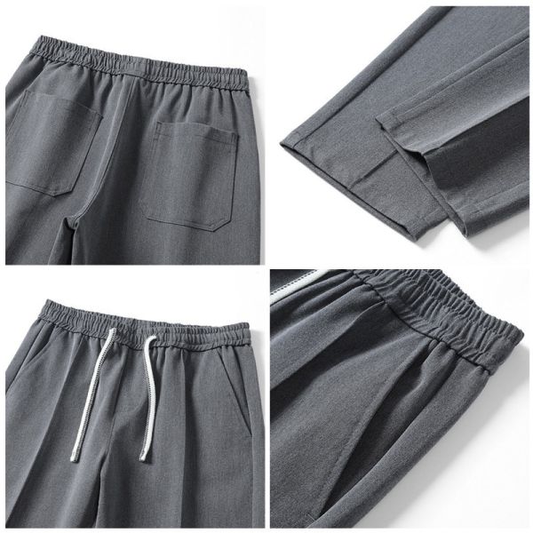 仿西裝感 壓線設計 腰圍鬆緊 休閒長褲 休閒長褲,長褲,寬褲,男生長褲,叫阿潮