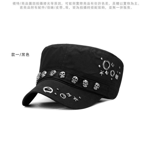 大頭圍 鉚釘帽 骷髏鉚釘 平頂帽 男帽 女帽 軍帽 帽子 軍帽,平頂帽,帽子,鉚釘帽,骷髏鉚釘,龐克,防曬帽