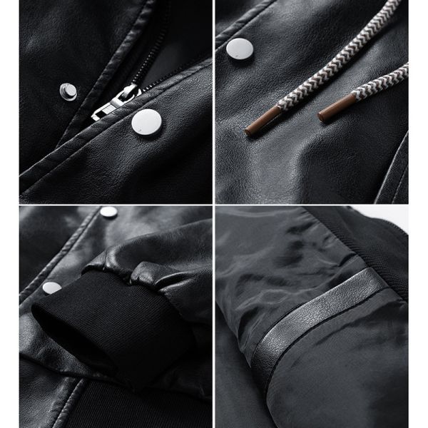 加絨皮衣 騎士外套 假兩件設計 加厚保暖 連帽皮衣外套 騎士外套,加絨皮衣,皮衣外套,假兩件外套,加絨外套,叫阿潮