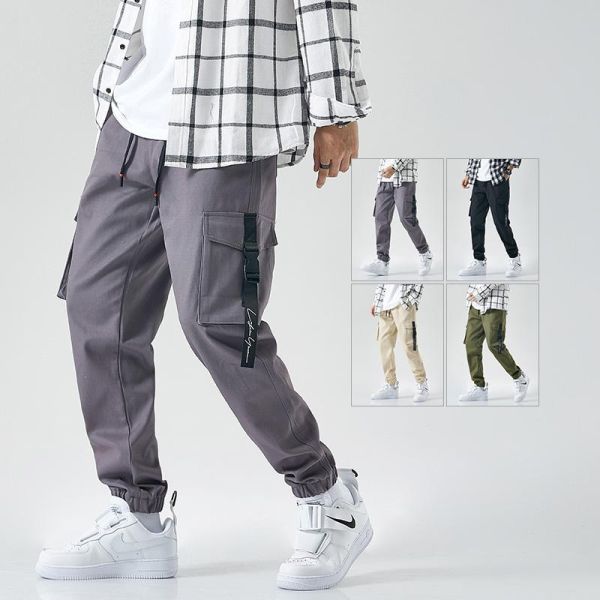 現貨 大尺碼(40~44") 腰圍鬆緊 造型口袋工作褲 縮口褲 休閒長褲 長褲,休閒褲,工作褲,縮口褲,工裝褲,叫阿潮
