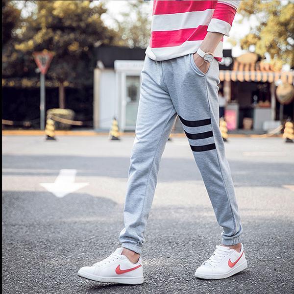 現貨【淺灰/深灰34"~36"】三條槓造型 縮口休閒長褲 長褲,休閒褲,運動褲,束口褲,棉褲,縮口褲,叫阿潮