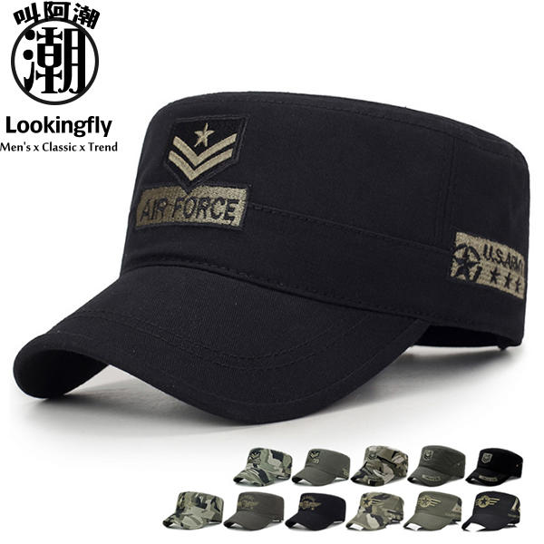 素面款 軍風徽章款 平頂帽 軍帽 帽子 帽子,軍帽