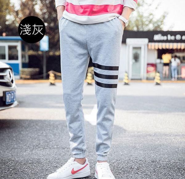現貨【淺灰/深灰34"~36"】三條槓造型 縮口休閒長褲 長褲,休閒褲,運動褲,束口褲,棉褲,縮口褲,叫阿潮