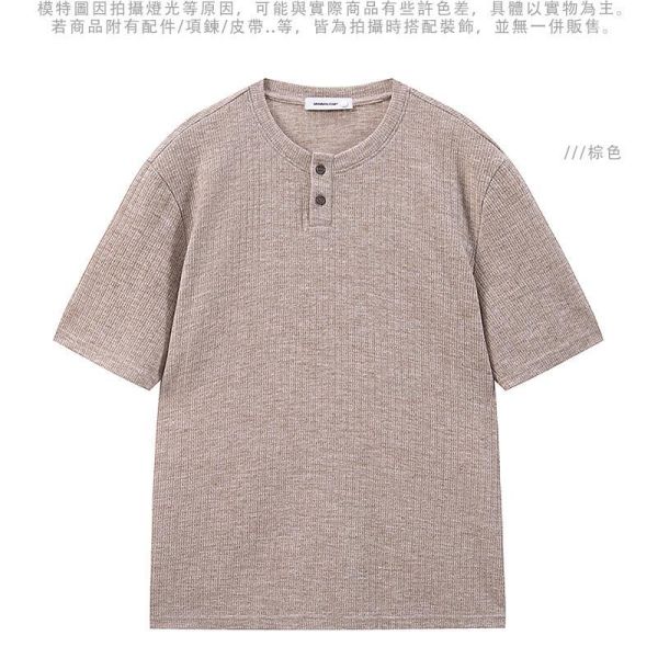 開扣坑條紋理修身針織感短袖上衣 針織上衣,男生短T,韓系修身,短袖T恤,針織短袖,叫阿潮