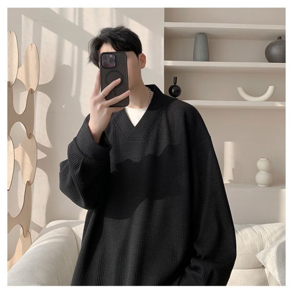 V領寬鬆 坑條上衣 長袖t恤 坑條上衣,針織,長袖t恤,v領,寬鬆上衣,叫阿潮