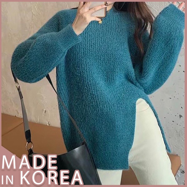 (正韓貨.現貨) KOREA 開岔修飾 慵懶感 材質柔軟 毛衣 韓國,女裝,衣服,外套,褲子,大衣,針織毛衣