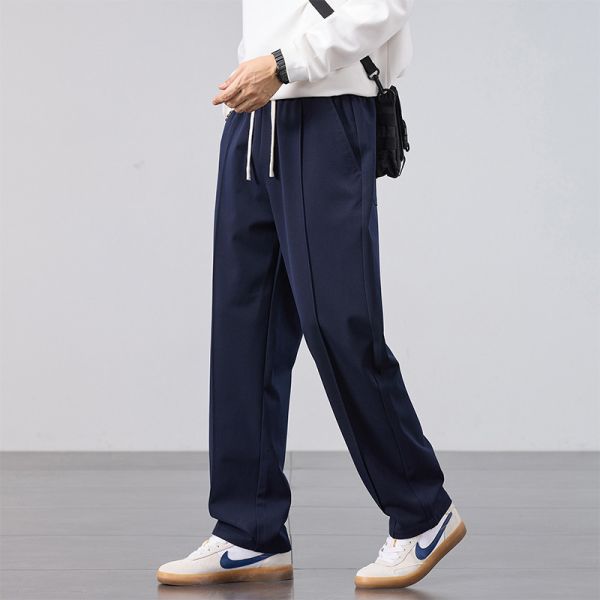 仿西裝感 壓線設計 腰圍鬆緊 休閒長褲 休閒長褲,長褲,寬褲,男生長褲,叫阿潮
