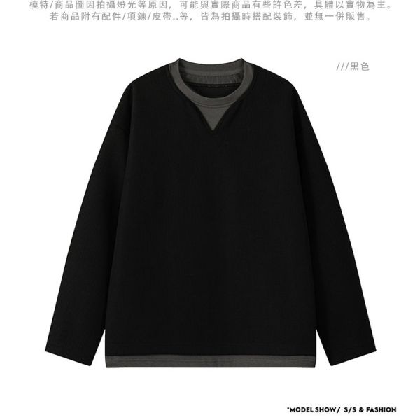 華夫格長袖 V領 寬鬆剪裁 假兩件 長袖t恤 長袖t恤,v領t恤,華夫格,男生上衣,寬鬆t恤,叫阿潮