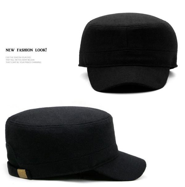 大尺碼帽子 素色毛呢料軍帽 帽子,軍帽,保暖帽,平頂帽,毛尼帽,叫阿潮