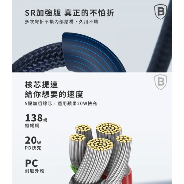 Baseus倍思 探索者系列 智能斷電TC to IP快充數據線(20W)(1m)(2m) 充電線,數據線,快充線,蘋果,IPHONE,倍思