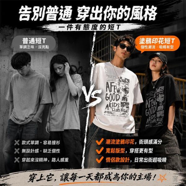 美式搖滾風 情侶款純棉 街頭寬鬆短袖T恤 短袖T恤,情侶上衣,男生短袖,純棉短袖,寬鬆T恤,美式街頭風格,叫阿潮