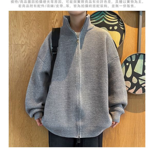 立領 針織衫 雙拉鍊設計 針織外套 針織衫,毛衣,針織外套,外套,男生外套,保暖,叫阿潮