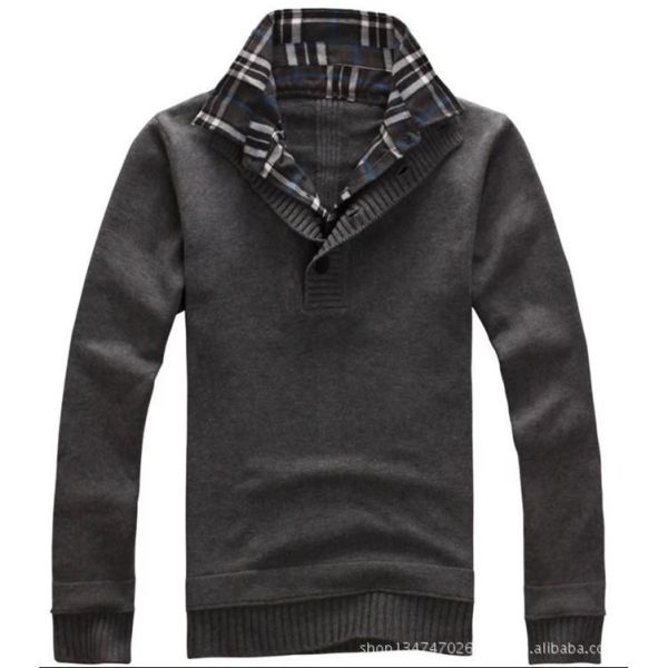 修身顯瘦 格紋翻領 假兩件 針織衫 長袖POLO衫 上衣,長袖,POLO衫,針織,毛衣,叫阿潮